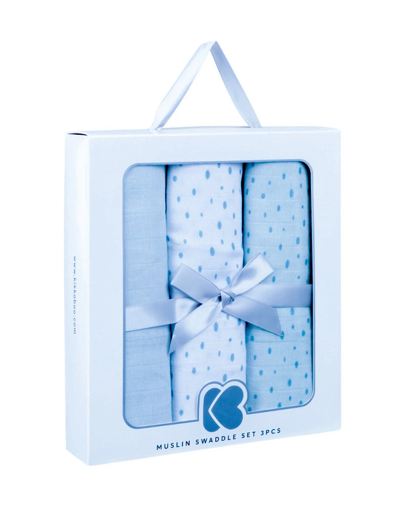 KIKKA BOO MUSLIN SET ZA POVIJANJE 3KOM 80/80CM,DOTS BLUE