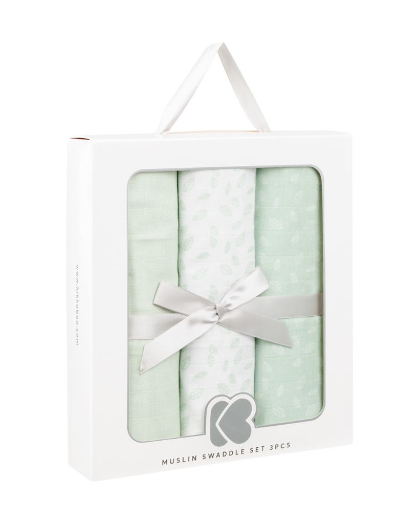 KIKKA BOO MUSLIN SET ZA POVIJANJE 3KOM 100/100CM,LEAVES MINT