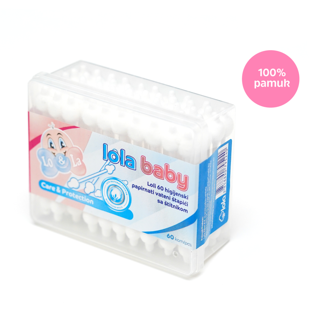 LOLA BABY ŠTAPIĆI ZA UŠI 60 KOM S ŠTITNIKOM HIG.PAP.VAT.