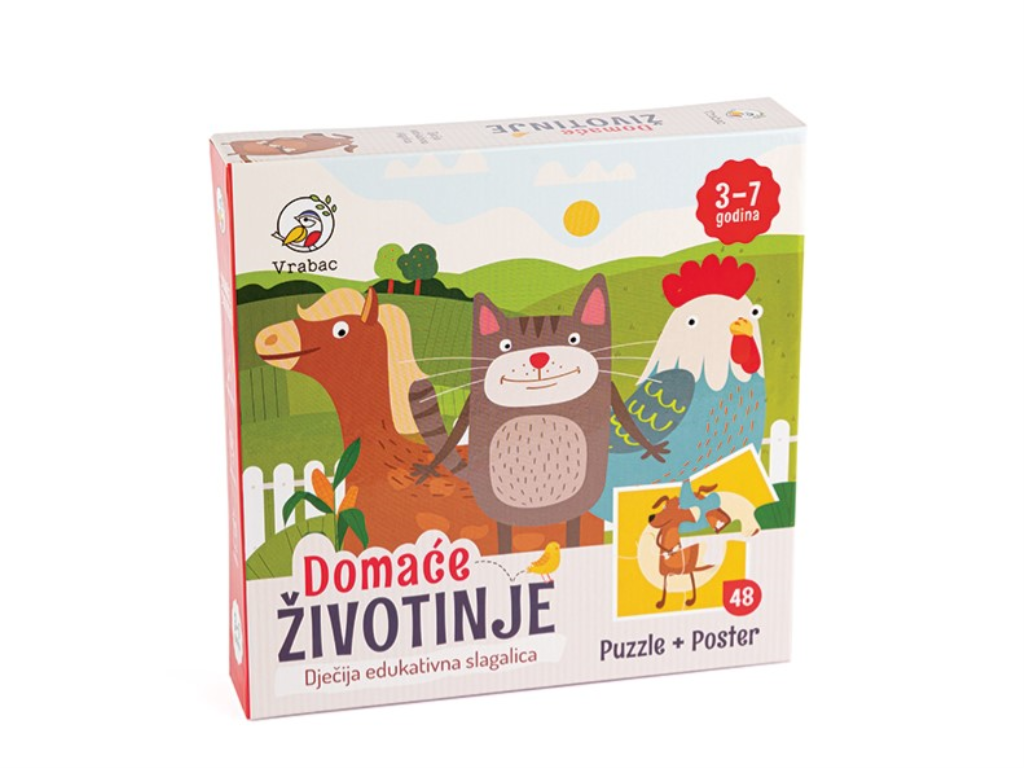 PUZZLE FUN 48, DOMAĆE ŽIVOTINJE 12 SLIKA,VRABAC