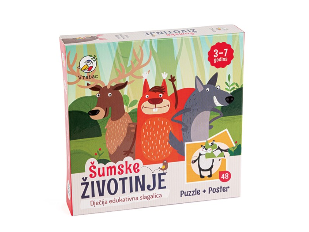 PUZZLE FUN 48,ŠUMSKE ŽIVOTINJE 12 SLIKA,VRABAC