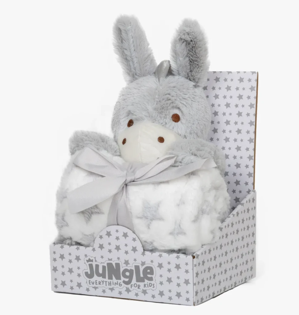 DEKICA S IGRAČKOM MAGARENCE SIVO FOR.