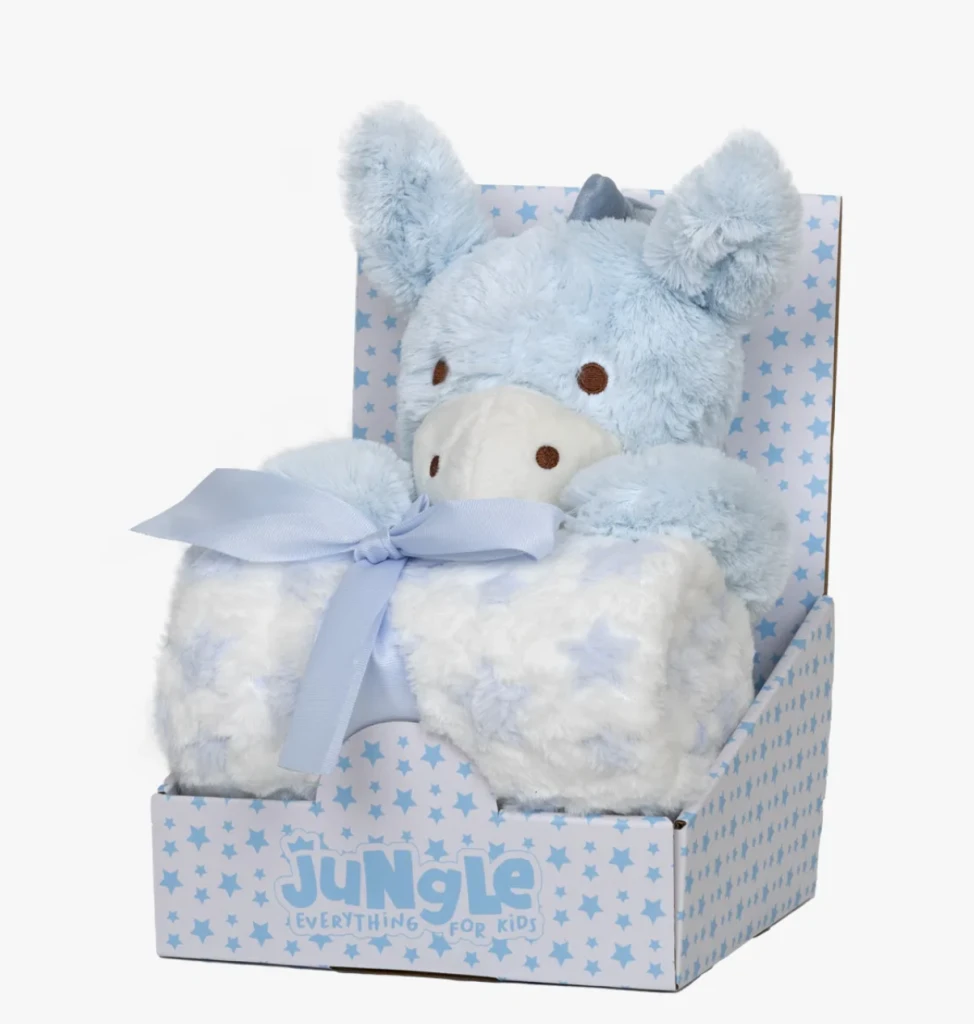 DEKICA S IGRAČKOM MAGARENCE PLAVO FOR.