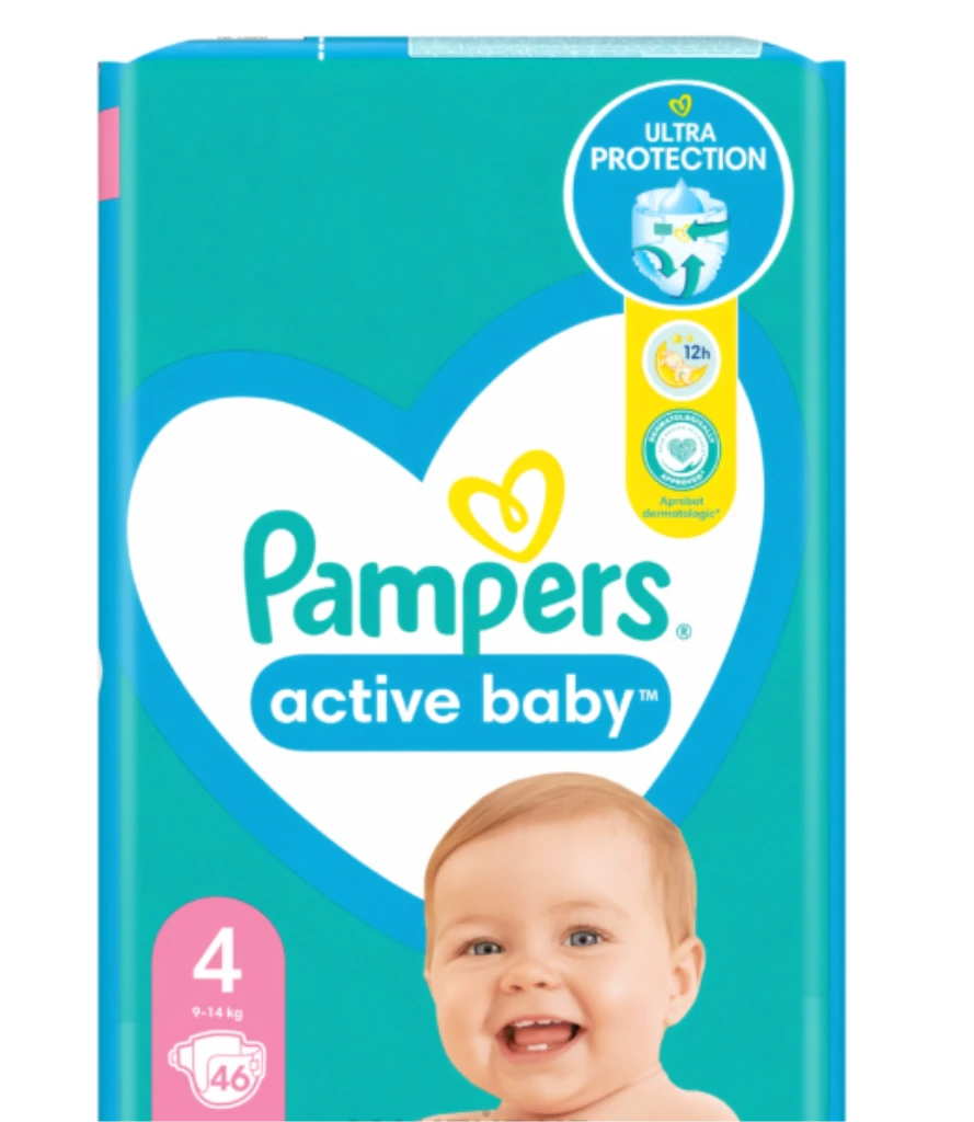 PAMPERS ACTIVE BABY PELENE VEL.4(9-14KG) 46KOM