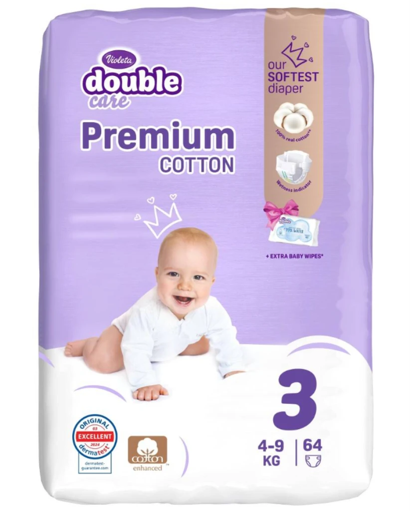 VIOLETA DOUBLE CARE COTTON PREMIUM PELENE VEL.3(4-9KG)64KOM