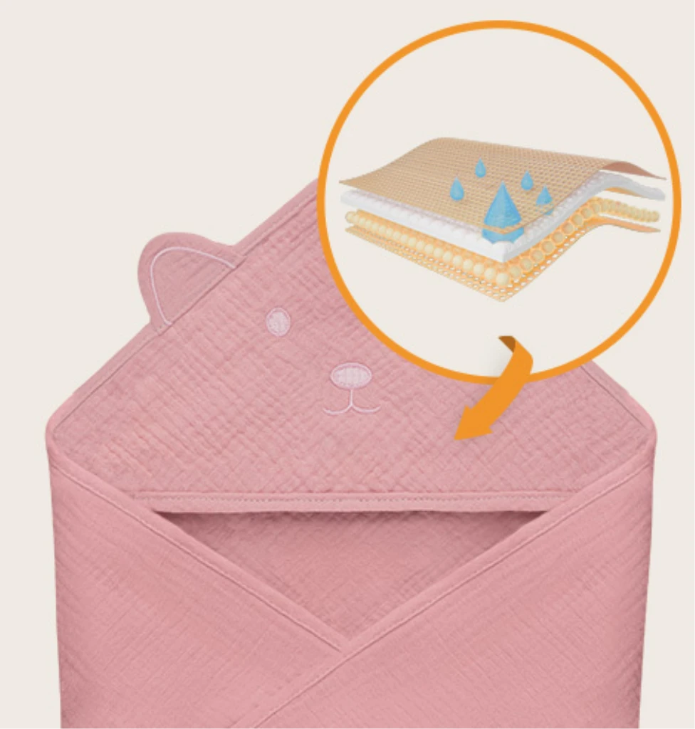 LIONELO RUČNIK OD MUSLINA S KAPULJAČOM ROZI