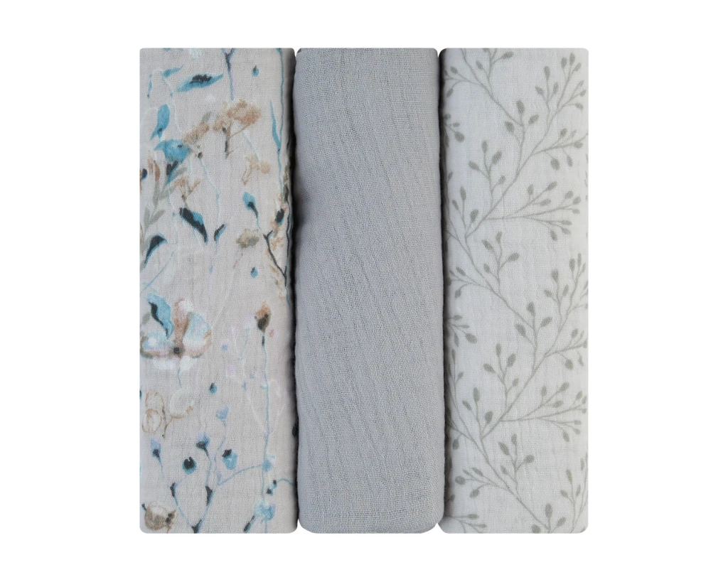 KIKKA BOO MUSLIN PELENE, SET 3 KOM,75X75CM,DREAMY FIELDS GRE