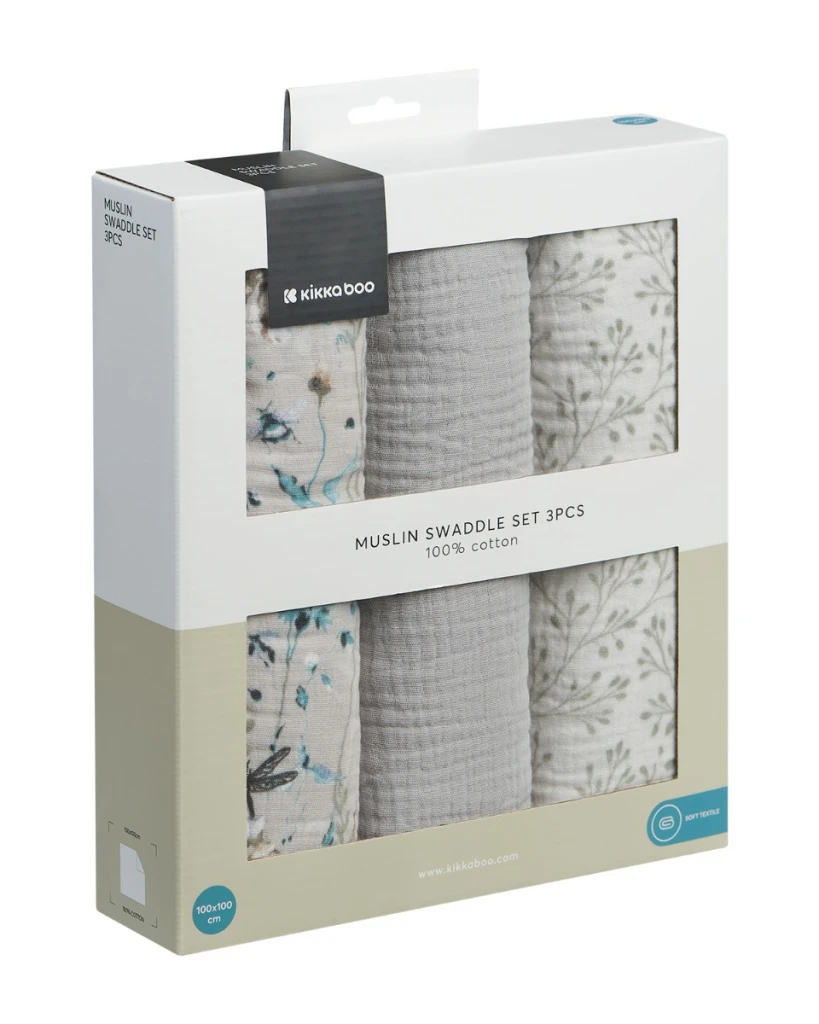 KIKKA BOO MUSLIN PELENE,SET 3 KOM,100X100CM,DREAMY FIELDS GR