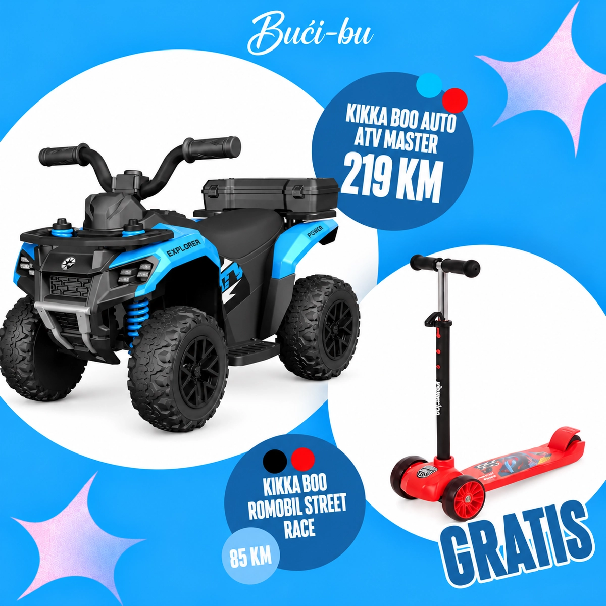 KIKKA BOO AUTO ATV MASTER 6V4.5AH,BLUE+GRATIS KIKKA BOO ROMOBIL STREET RACE