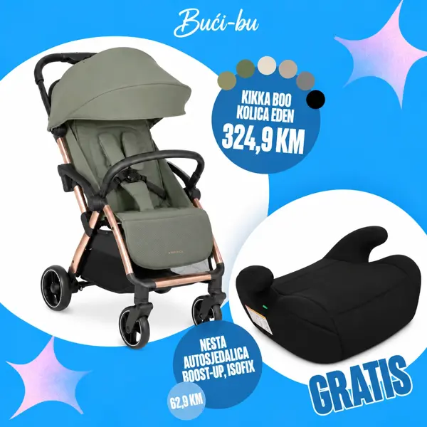 KIKKA BOO KOLICA EDEN ARMY GREEN+GRATIS NESTA AUTOSJEDALICA BOOST-UP,ISOFIX