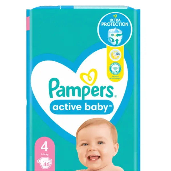 PAMPERS ACTIVE BABY PELENE VEL.4(9-14KG) 46KOM
