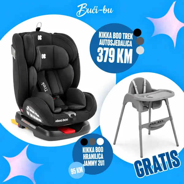 KIKKA BOO TTREK AUTOSJEDALICA ,0-36KG, BLACK + GRATIS KIKKA BOO HRANILICA JAMMY