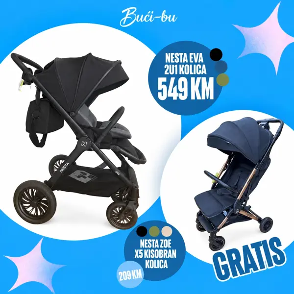 NESTA EVA 2U1 KOLICA, BLACK + GRATIS NESTA KOLICA ZOE X5 