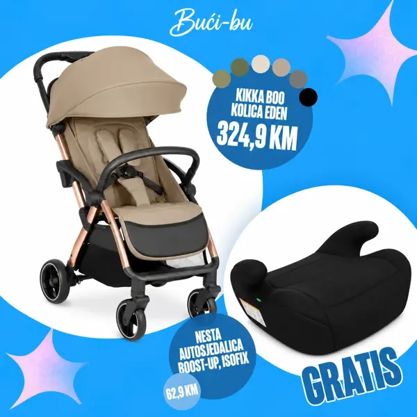 KIKKA BOO KOLICA EDEN,BEIGE 2026+GRATIS NESTA AUTOSJEDALICA BOOST-UP,ISOFIX