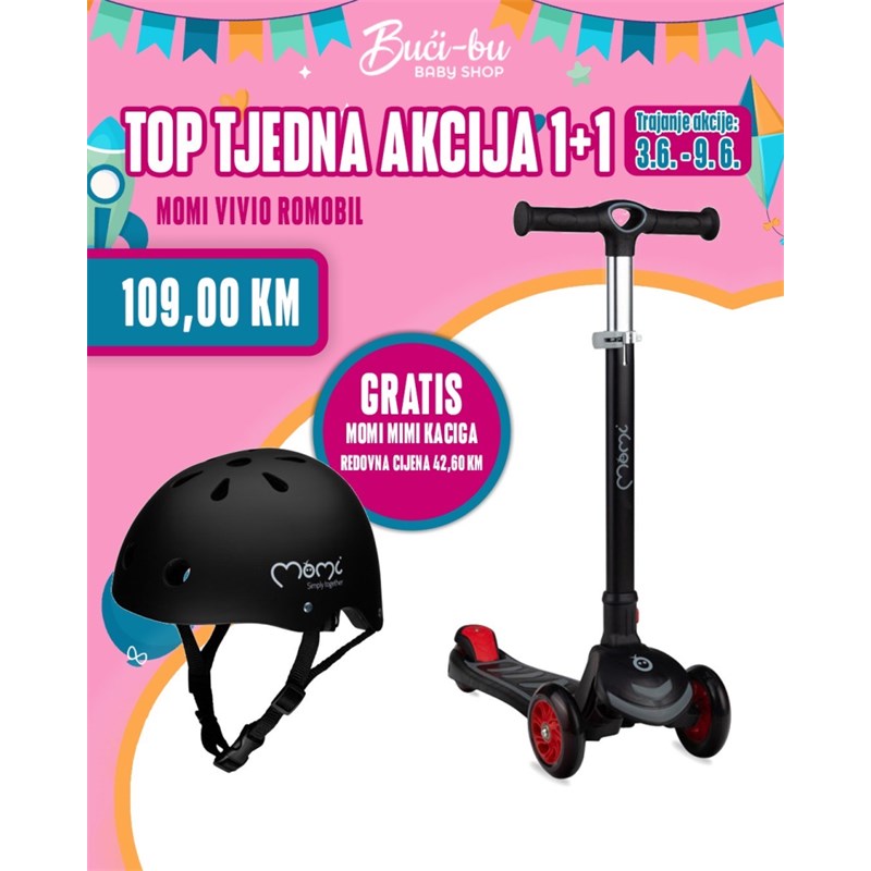 MOMI VIVIO ROMOBIL,BLACK+MOMI KACIGA (42.60KM) GRATIS