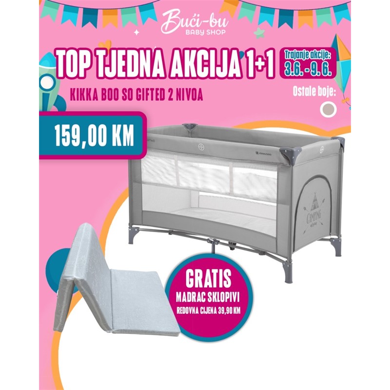 KIKKA BOO VIKEND KREVETIĆ SO GIFTED 2 NIVOA GREY+MADRAC SKLOPIVI (39.90KM) GRATIS
