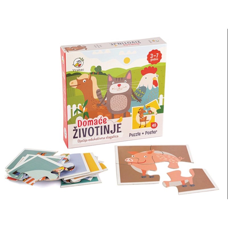 PUZZLE FUN 48, DOMAĆE ŽIVOTINJE 12 SLIKA,VRABAC