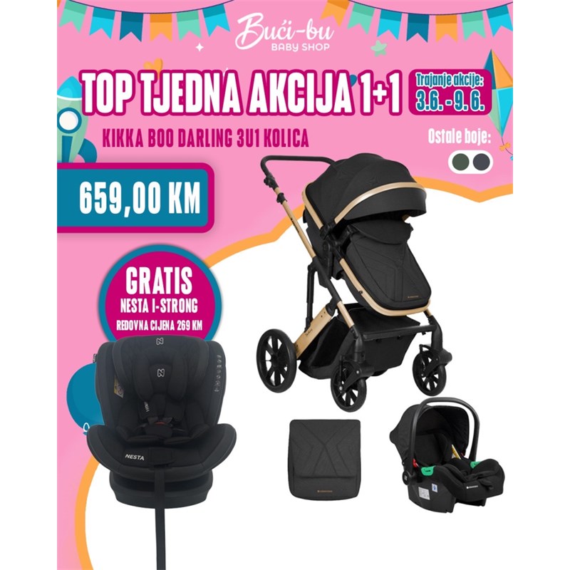 KIKKA BOO DARLING 3U1, BLACK+NESTA I-STRONG,0-36KG (269KM) GRATIS