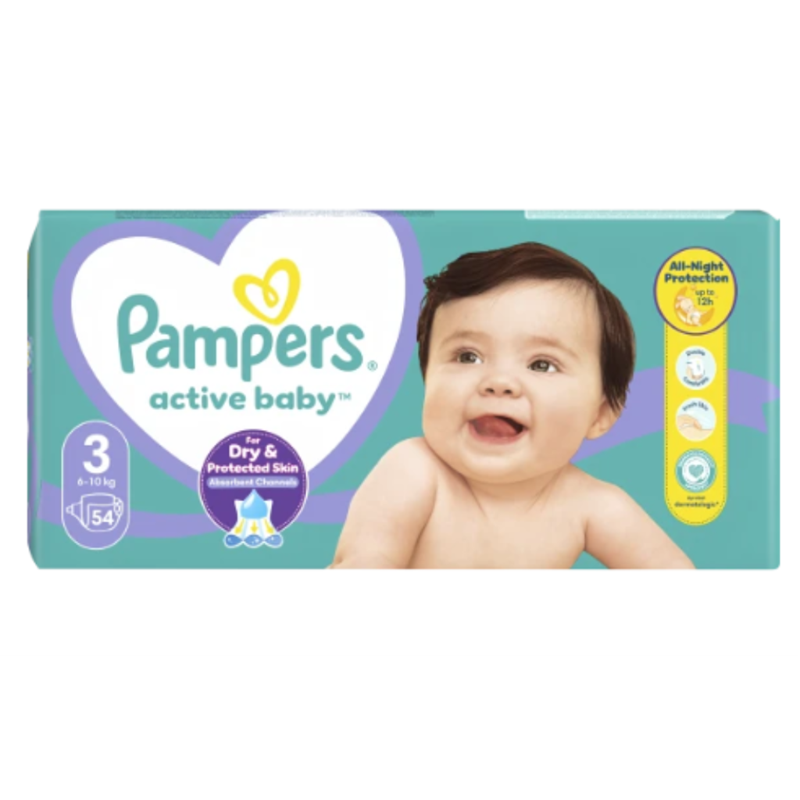 PAMPERS ACTIVE BABY PELENE VEL.3(6-10KG) 54KOM