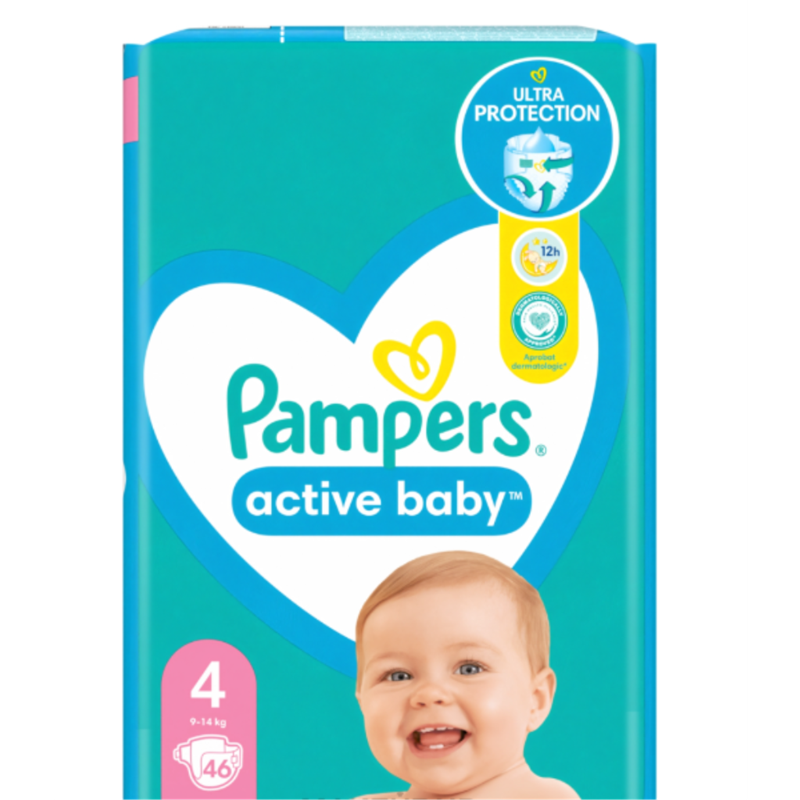 PAMPERS ACTIVE BABY PELENE VEL.4(9-14KG) 46KOM