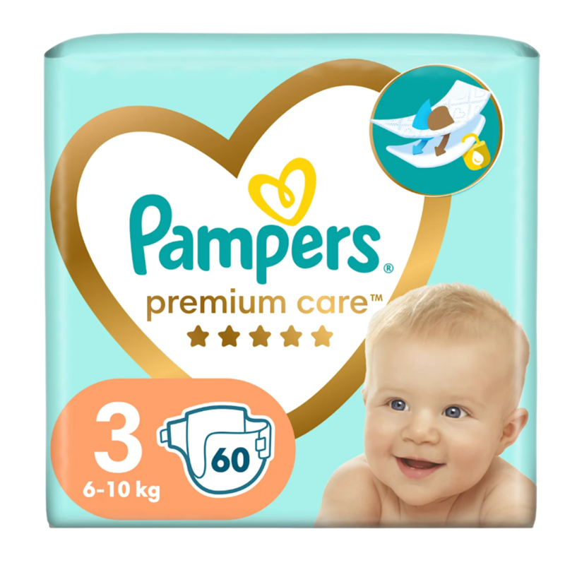 PAMPERS PREMIUM CARE PELENE VEL.3(6-10KG)60KOM