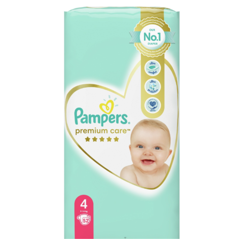 PAMPERS PREMIUM CARE PELENE VEL.4(9-14KG)52KOM