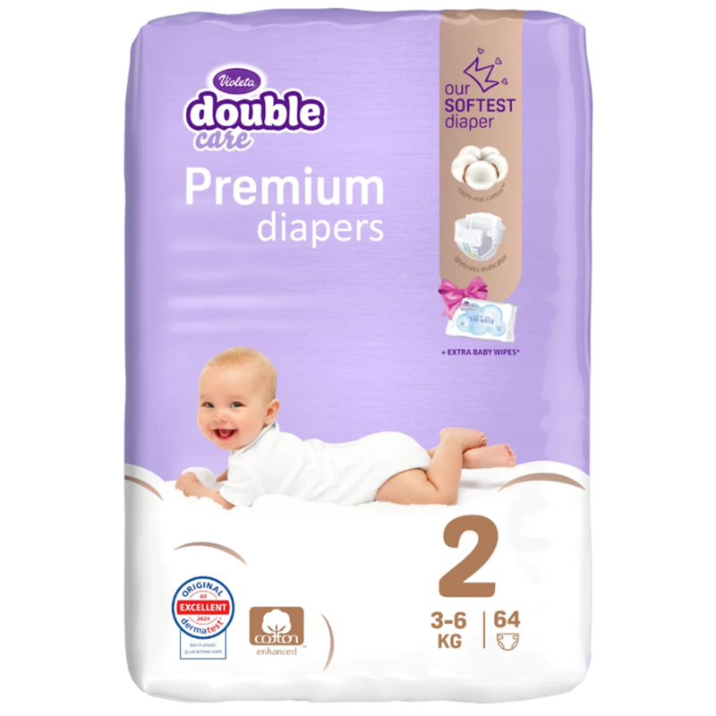 VIOLETA DOUBLE CARE COTTON PREMIUM PELENE VEL.2(3-6KG)64KOM