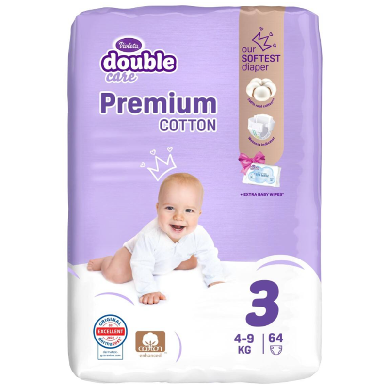 VIOLETA DOUBLE CARE COTTON PREMIUM PELENE VEL.3(4-9KG)64KOM