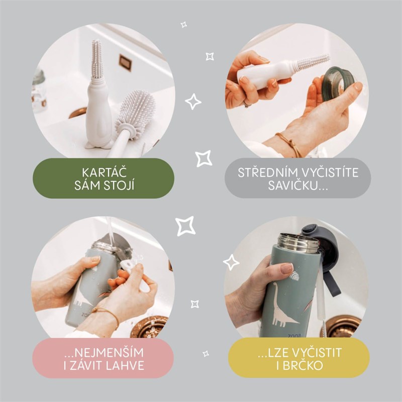 ZOPA SILIKONSKA ČETKA DA DJEČJE BOČICE 3U1,LIGHT GREY